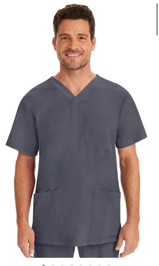 Men's Matthew V-Neck Solid Scrub Top-Pewter