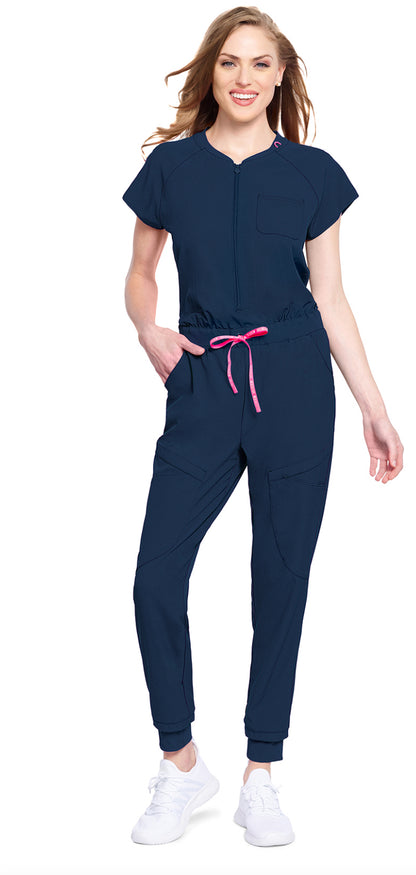 Med Couture Amp Women's 5-Pocket STRETCH Zip Front Storm Cuff V-Neck Jumpsuit